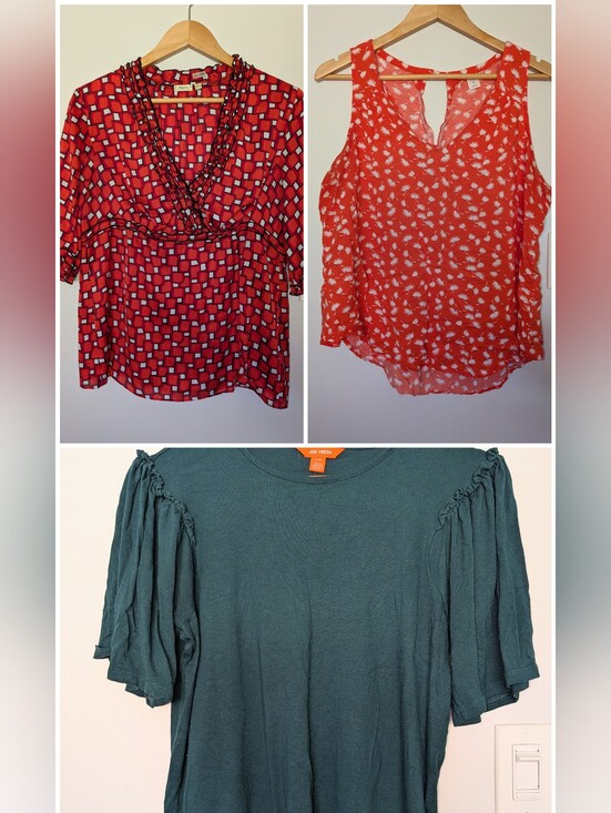 Tops - Red And Forest Green Tops L